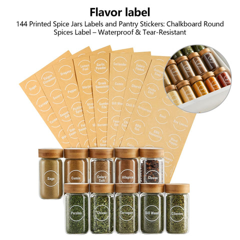 144 Piece Waterproof Spice Jar Labels - Round Stickers Only