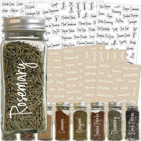 274 Piece Waterproof Kitchen Pantry Spice Labels - Black and White Script - ENGLISH