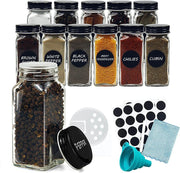 12pack Glass Jars Set With Minimalist Spice Labels, Square Spice