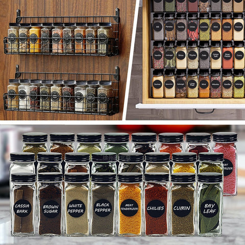 Hayley Cherie - 6 oz Large Square Glass Spice Jars (Set of 10) - Chalkboard  Labels, Stainless Steel Lids and Large & Small Shaker Inserts